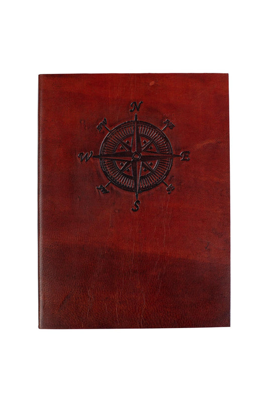 Journal compass embossed leather 6Wx8H rust/brown