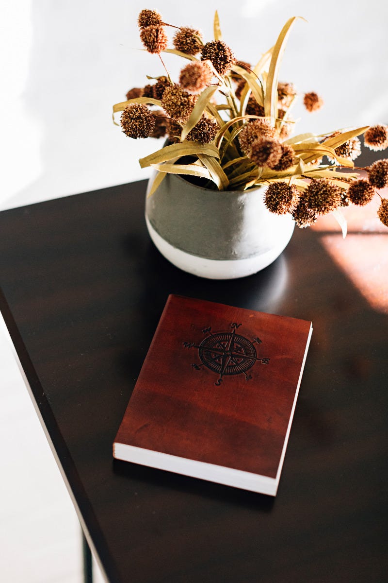 Journal compass embossed leather 6Wx8H rust/brown