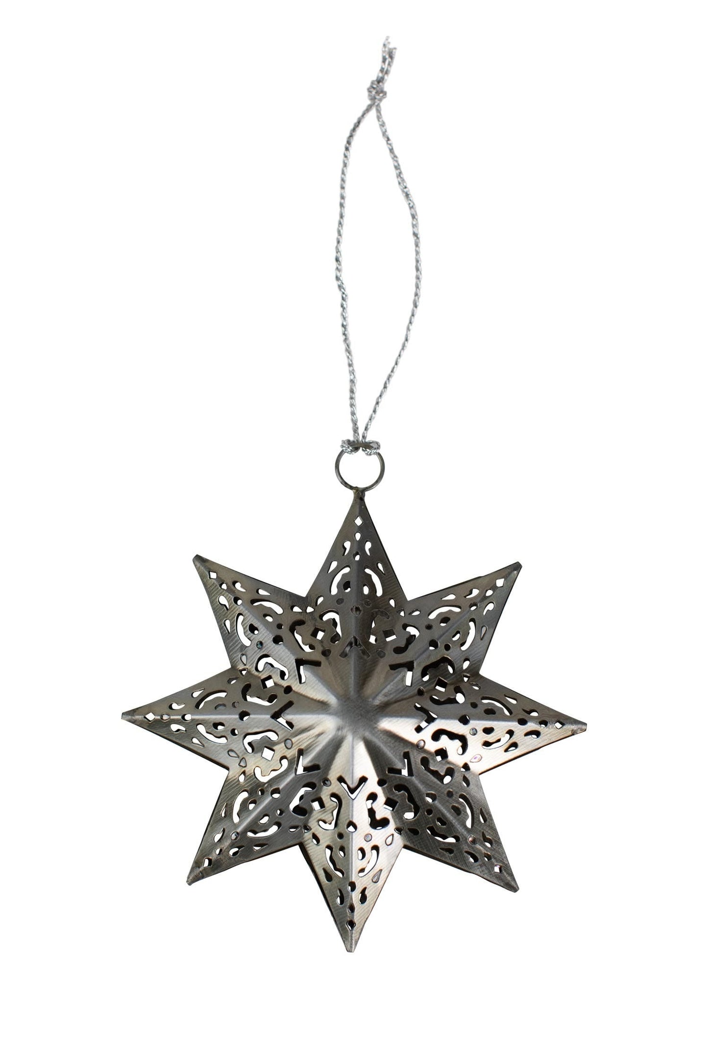 Ornament 3D star M/2 metal 4.5D antiqued silver