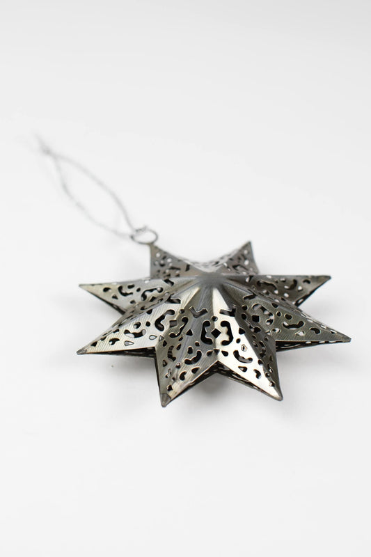 Ornament 3D star M/2 metal 4.5D antiqued silver