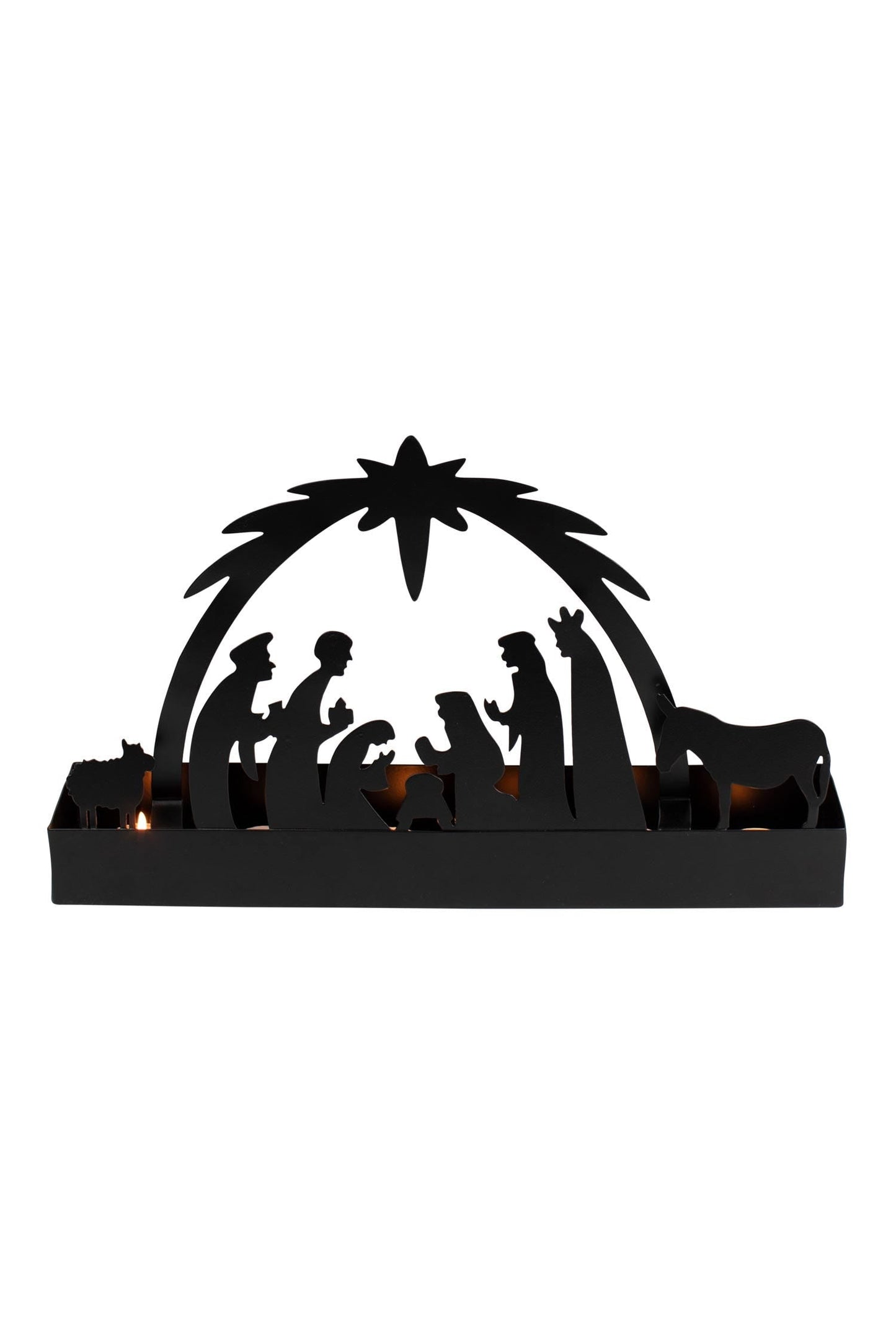 Nativity silhouette tray iron 17Lx3.5Wx10.5H black