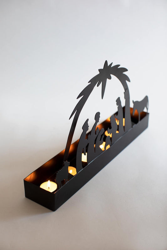 Nativity silhouette tray iron 17Lx3.5Wx10.5H black
