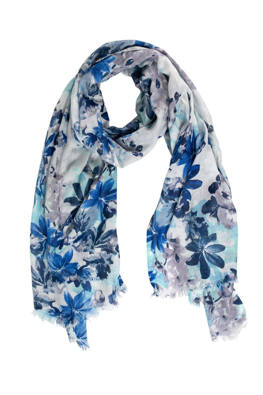 Scarf large floral viscose 72Lx28W navy/blue/cream