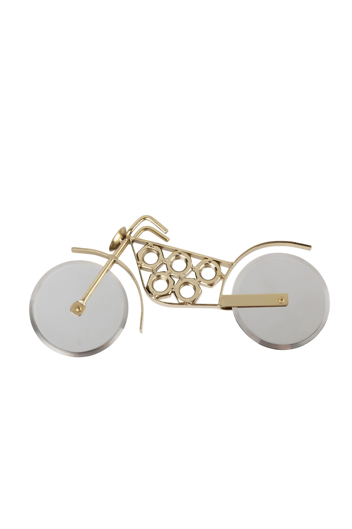 Pizza cutter motorcycle w/stand 9Lx4H silver/gold