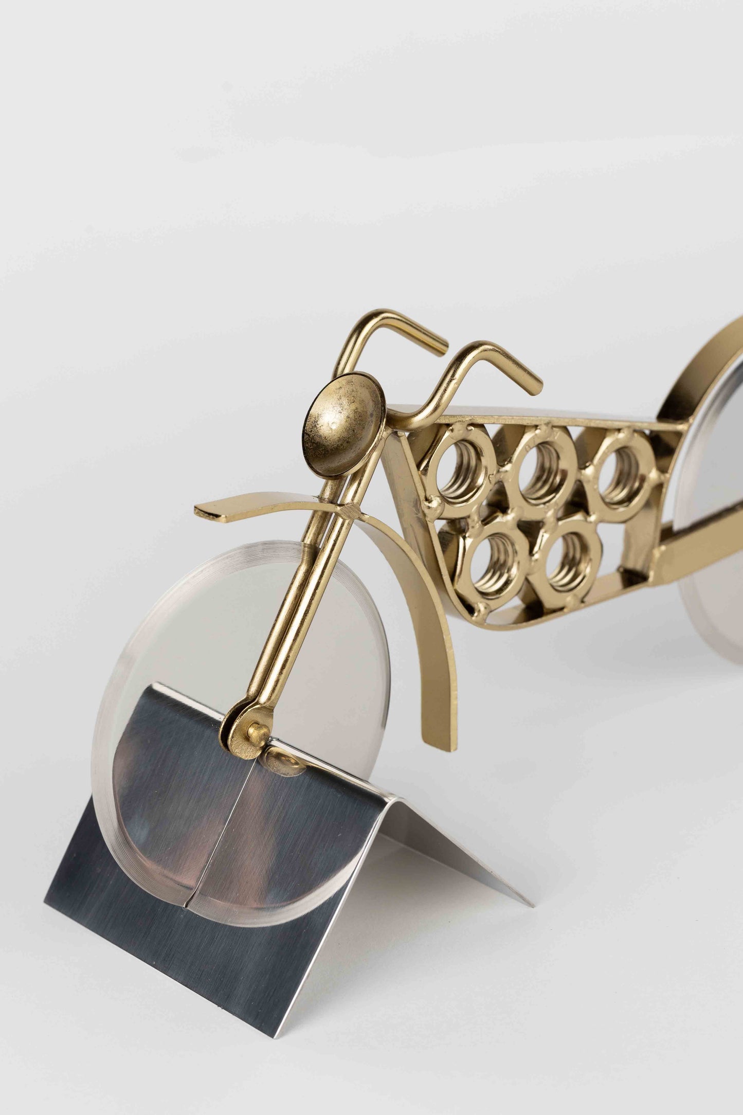 Pizza cutter motorcycle w/stand 9Lx4H silver/gold