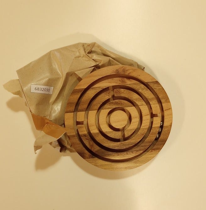 Game round maze wood/metal 6D natural