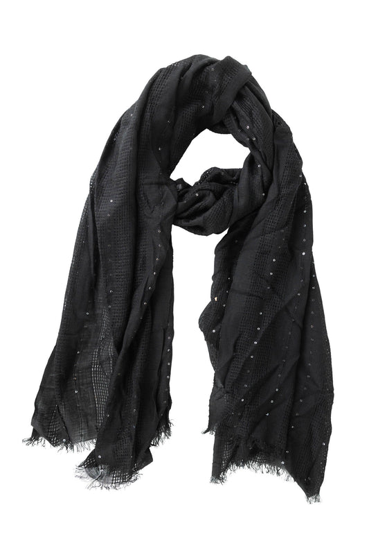 Scarf open weave viscose/sequins 70Lx28W black