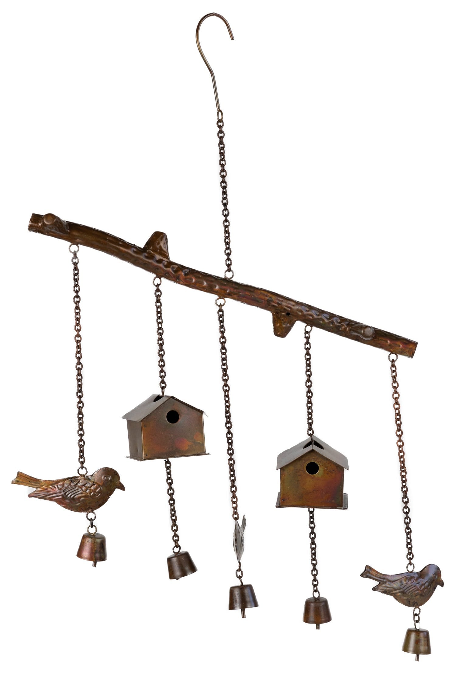 Chime little bird houses 5 bells iron 16Wx13H cppr