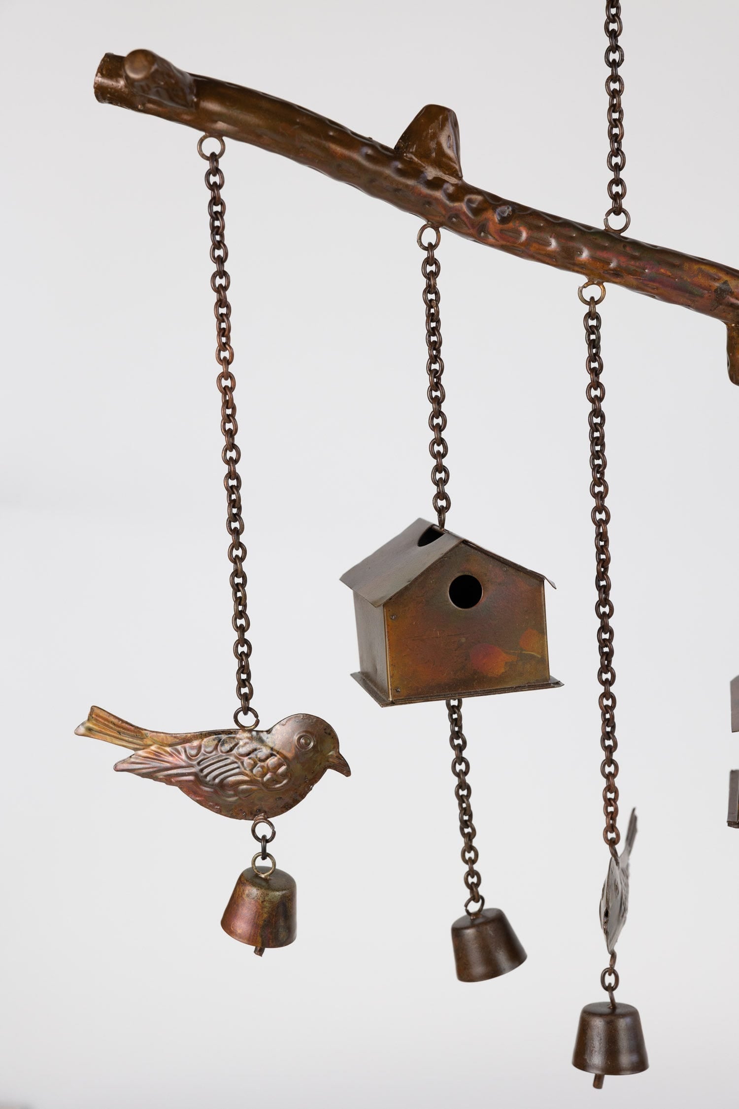 Chime little bird houses 5 bells iron 16Wx13H cppr