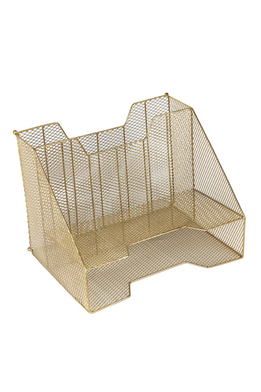 Desk organizer filess iron 12.5Lx9.5Wx9.5H brass