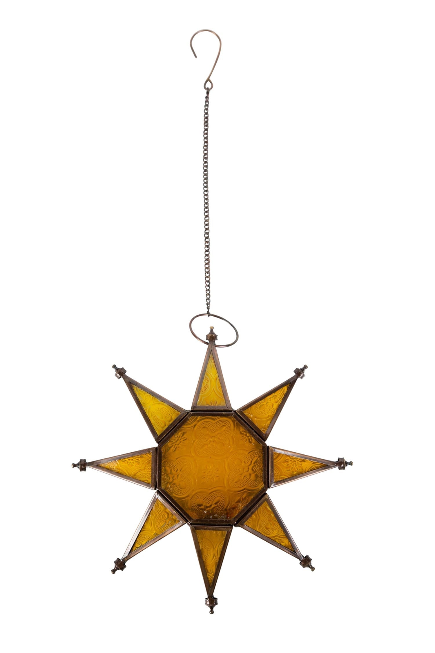 Candleholder star hanging brass/glass 8.5W yel