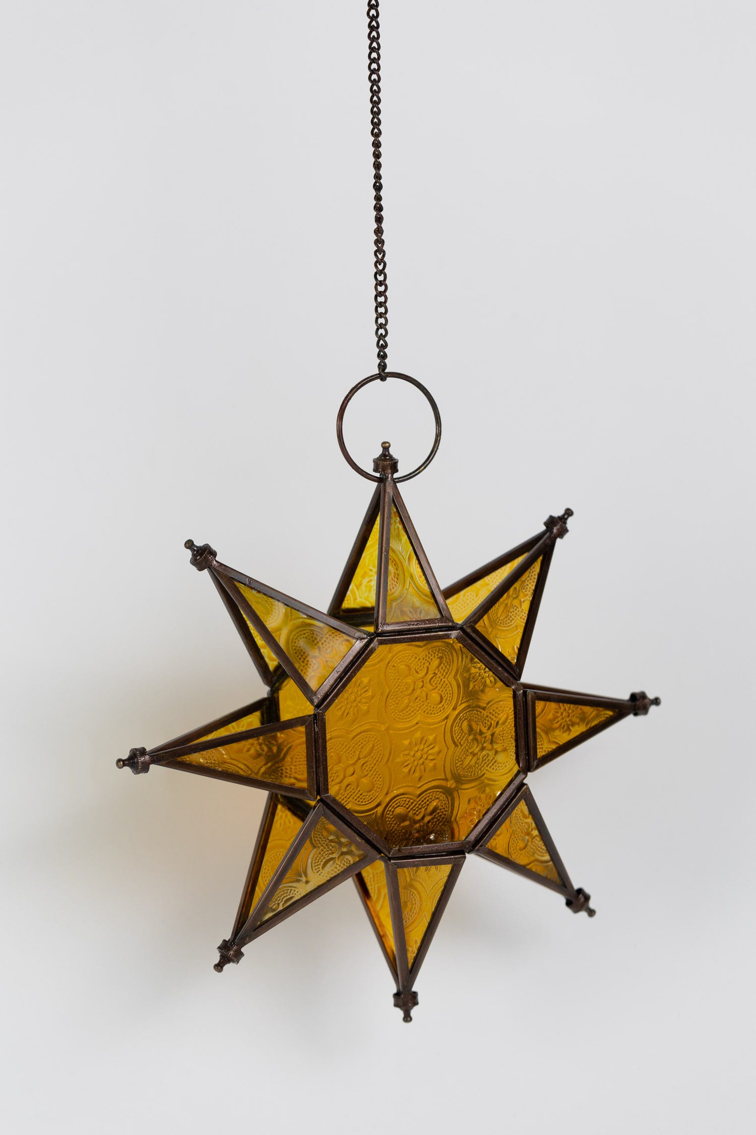 Candleholder star hanging brass/glass 8.5W yel