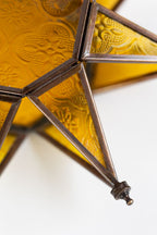 Candleholder star hanging brass/glass 8.5W yel