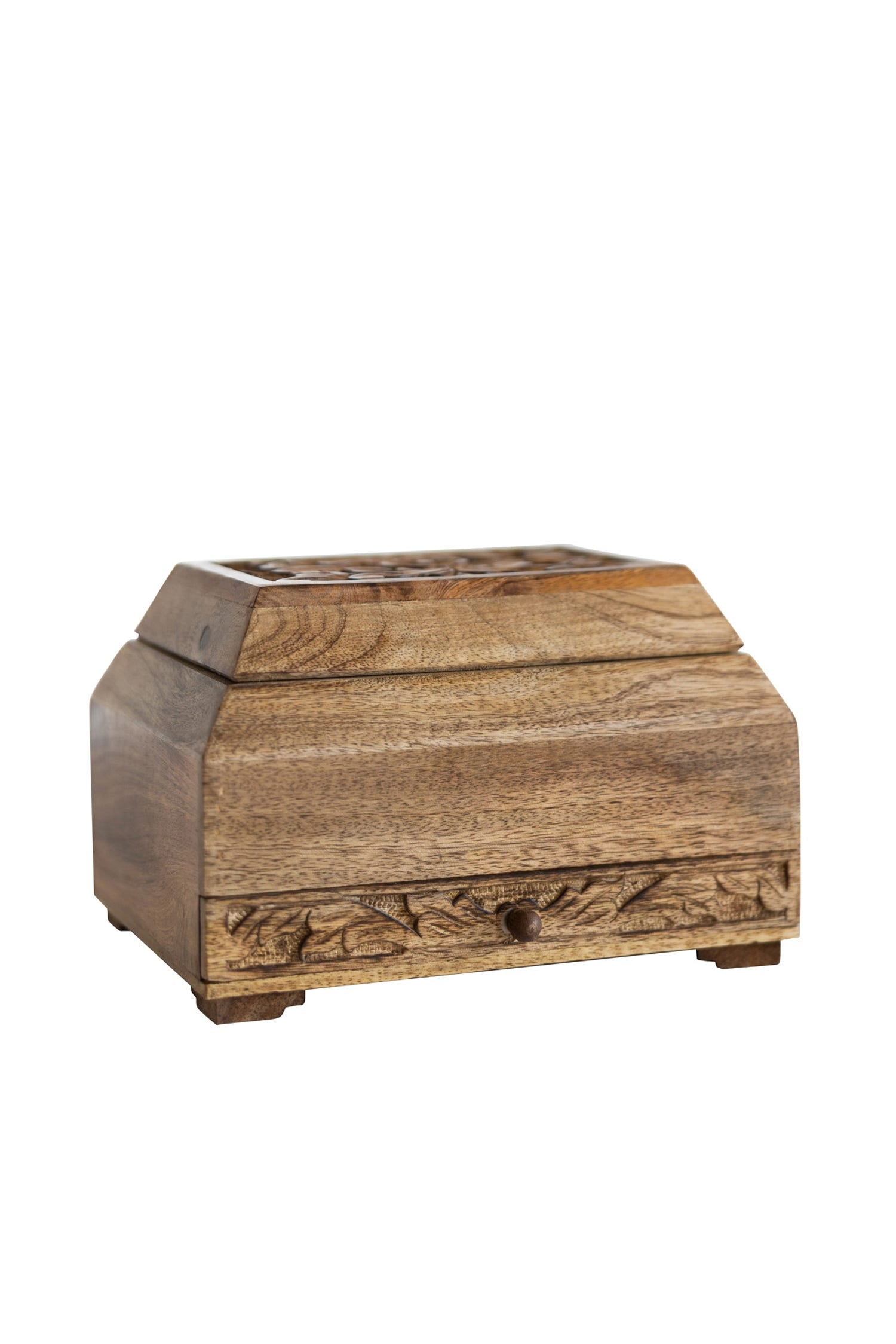 Box jewelry w/blkprnt flrl mango wd 9Lx7Wx6H brn