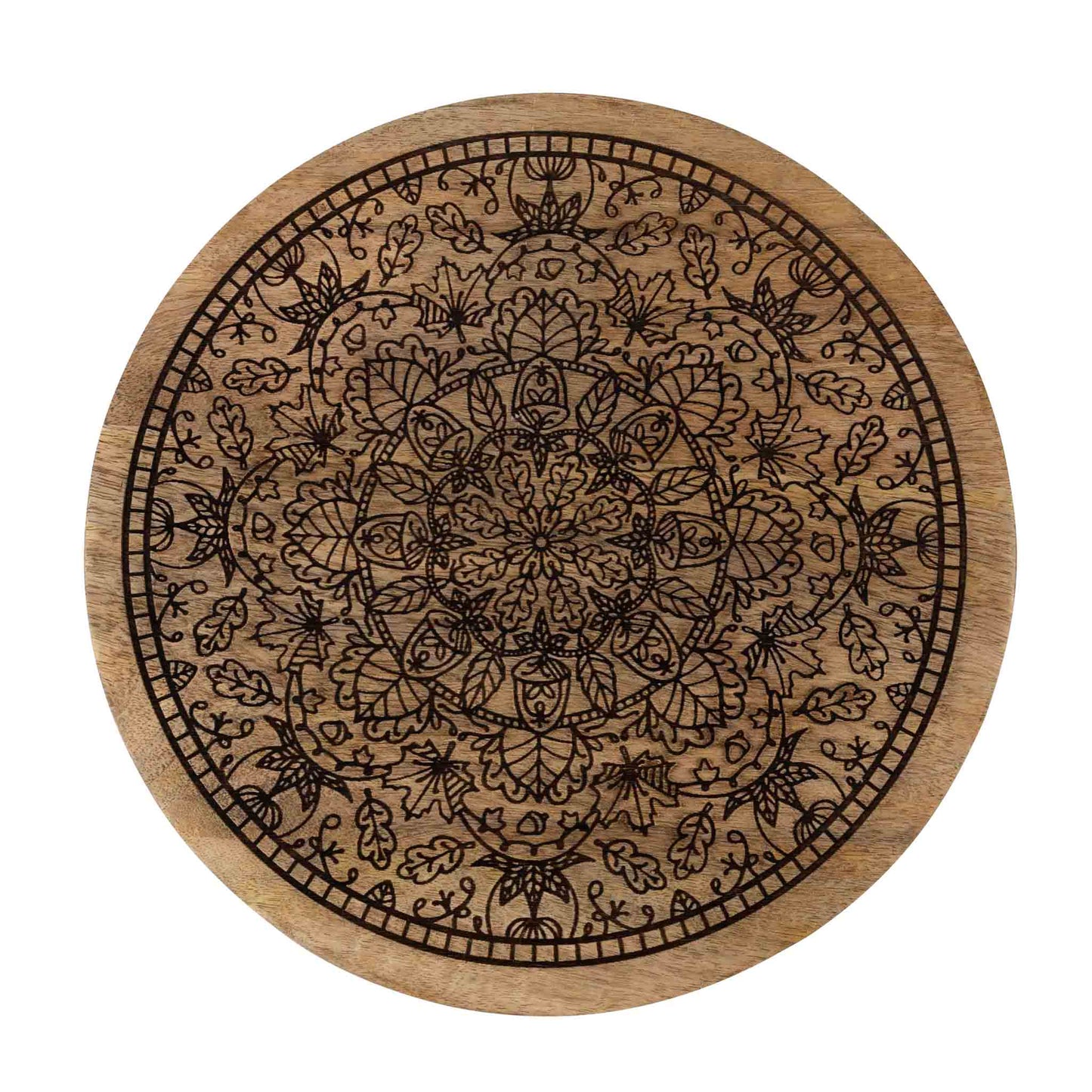 Lazy Susan lasered mandala mango wd 12Dx2 brn