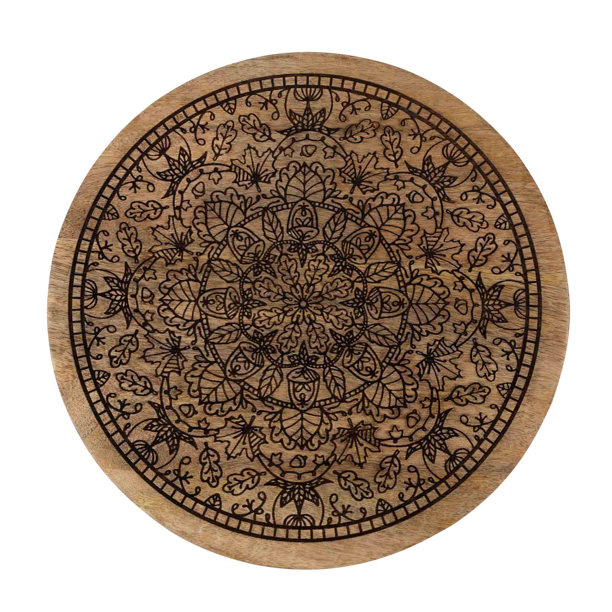Lazy Susan lasered mandala mango wd 12Dx2 brn