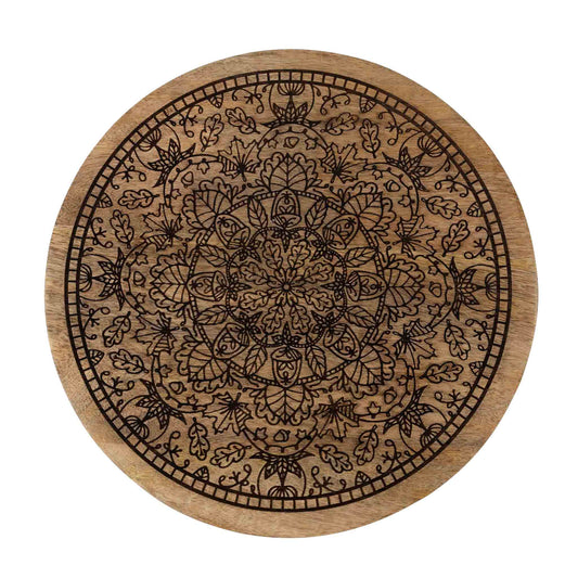 Lazy Susan lasered mandala mango wd 12Dx2 brn