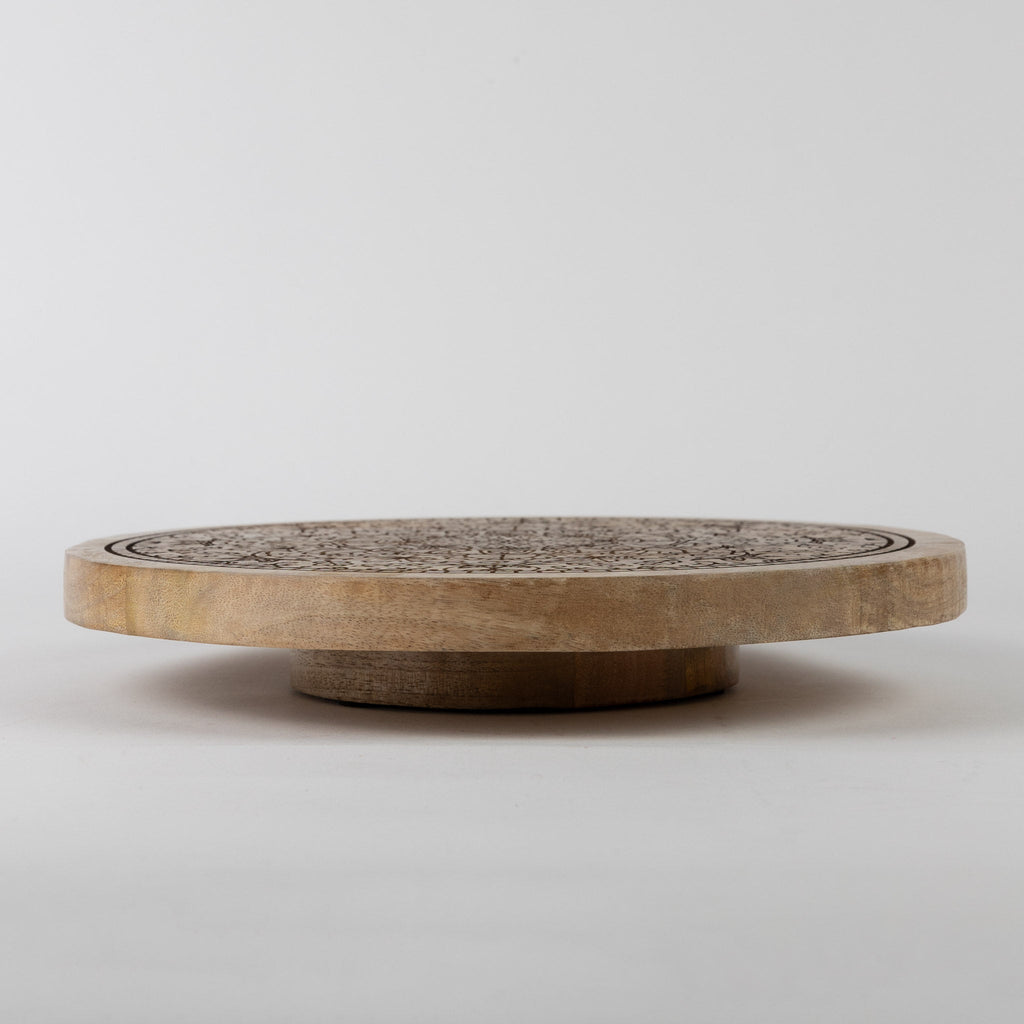 Lazy Susan lasered mandala mango wd 12Dx2 brn