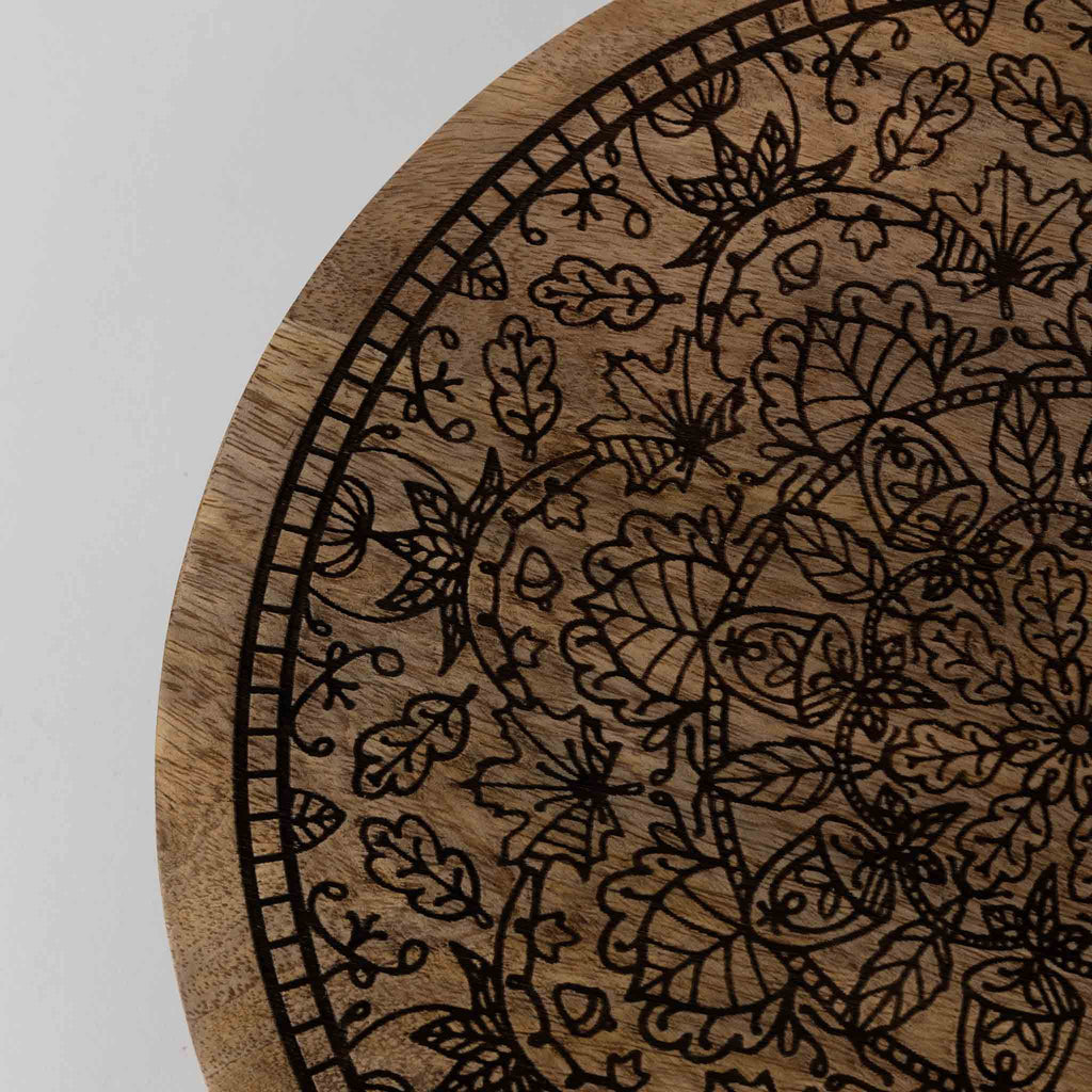 Lazy Susan lasered mandala mango wd 12Dx2 brn