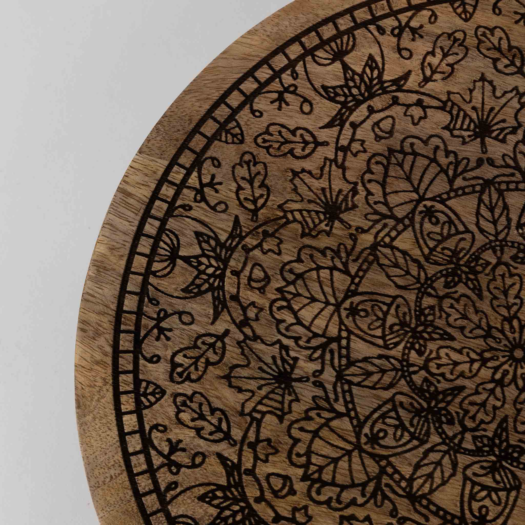Lazy Susan lasered mandala mango wd 12Dx2 brn
