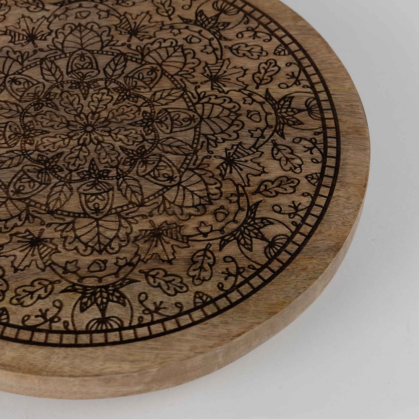Lazy Susan lasered mandala mango wd 12Dx2 brn