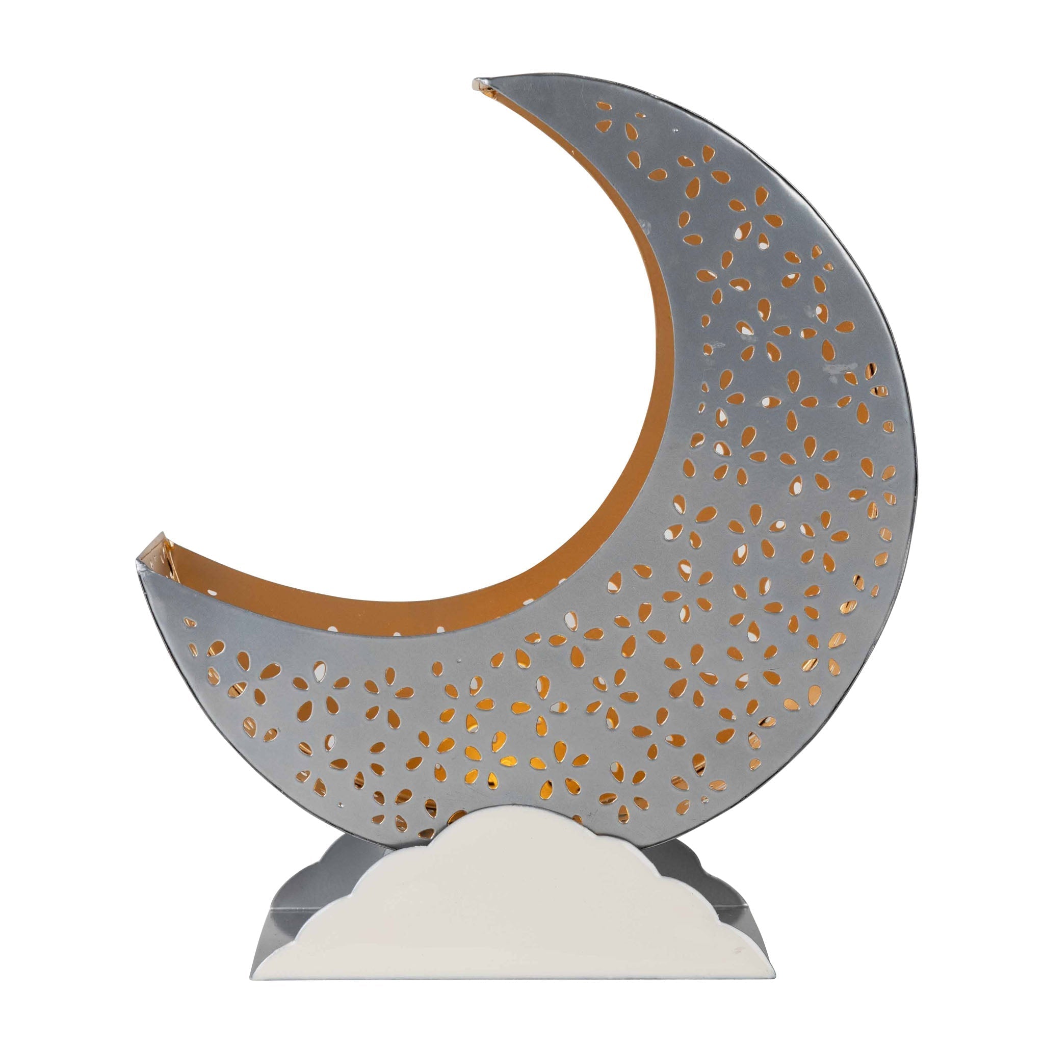 Candleholder crescent moon iron 10.5H silv/wht/gld