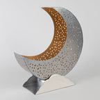 Candleholder crescent moon iron 10.5H silv/wht/gld