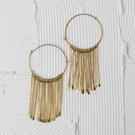 Earrings hoop w/fringe bars iron 3.75L brass