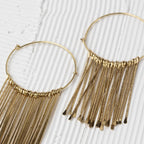 Earrings hoop w/fringe bars iron 3.75L brass