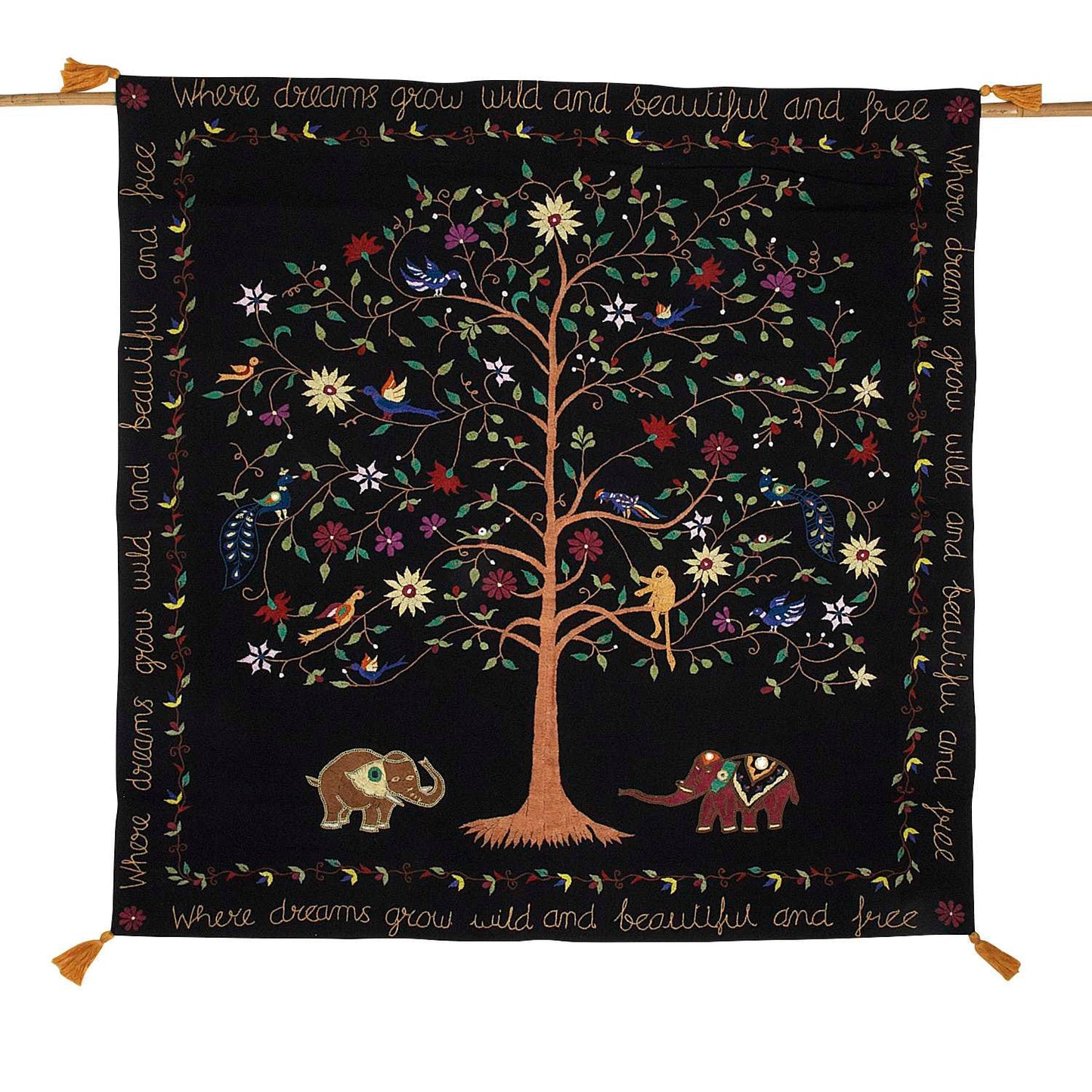 Wall Hanging, Embroidered Black Tree of Life