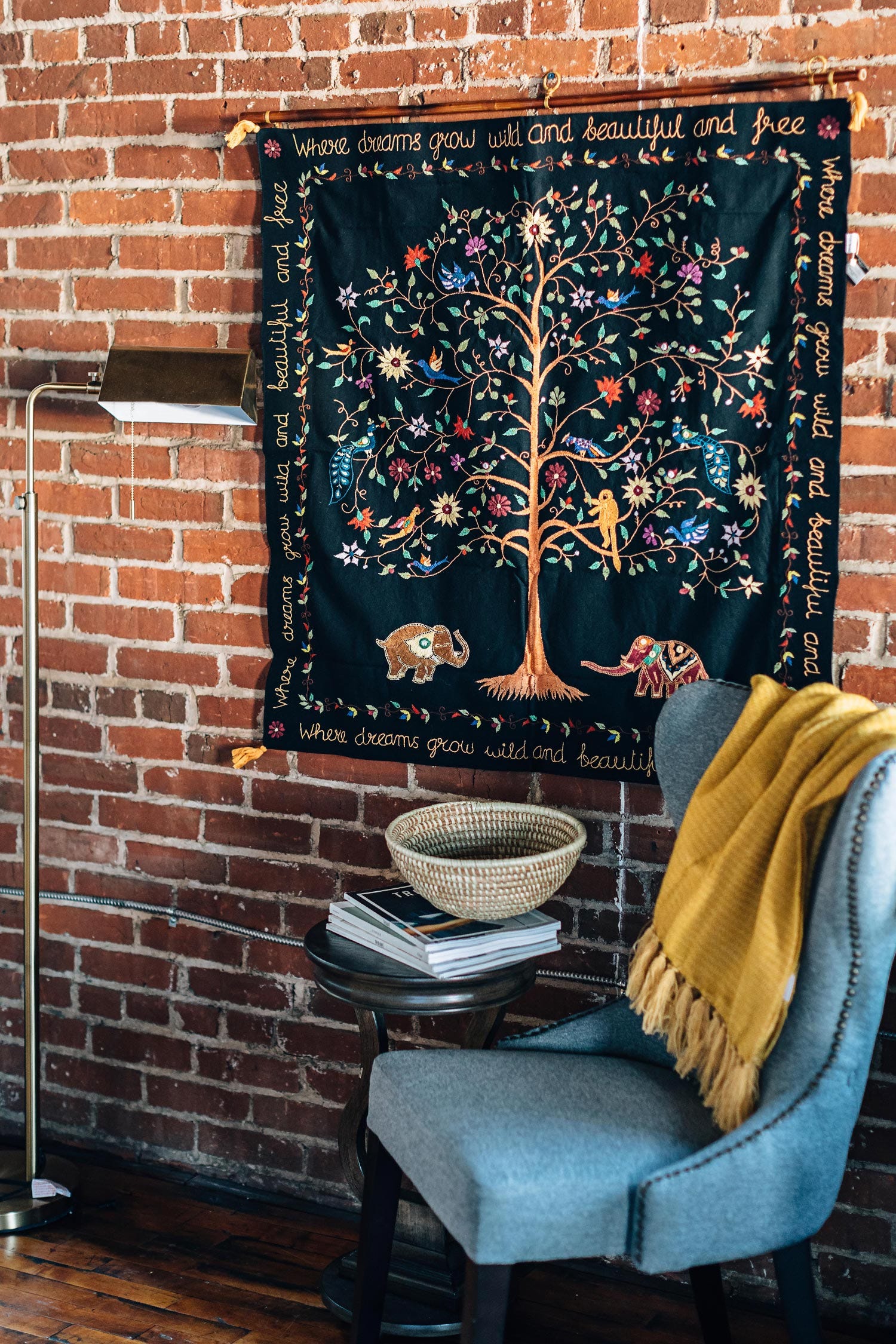 Wall Hanging, Embroidered Black Tree of Life