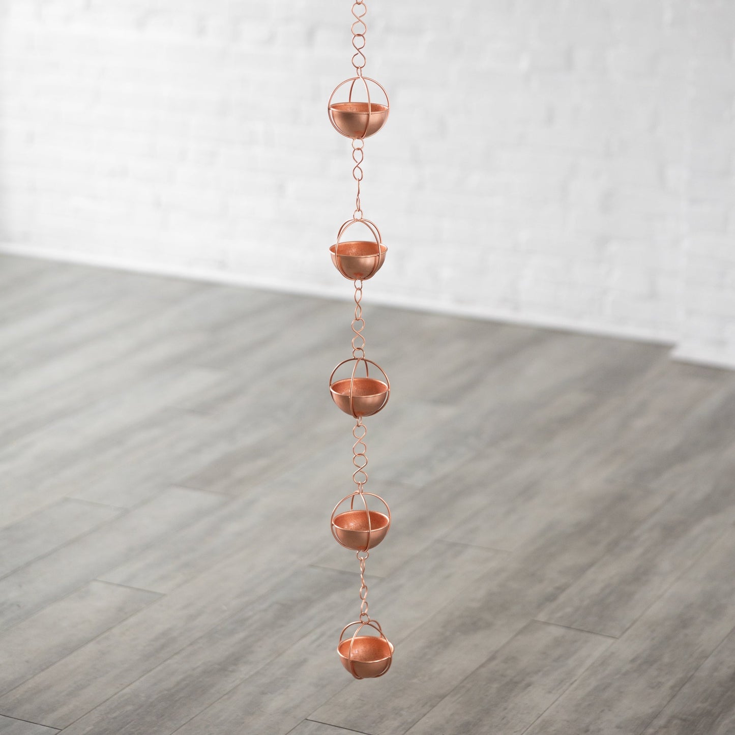 Rain chain w/11 round cups iron 7ft L copper