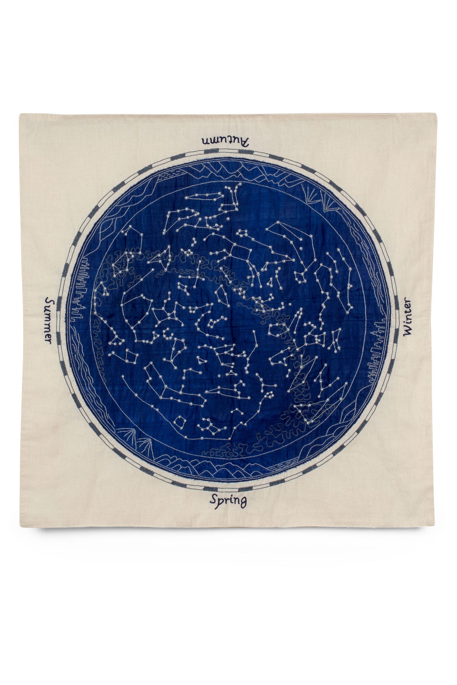 Wall hanging stars emb cotton/beads 22sq navy