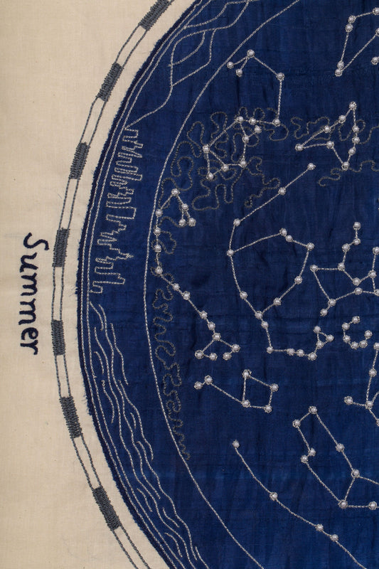 Wall hanging stars emb cotton/beads 22sq navy