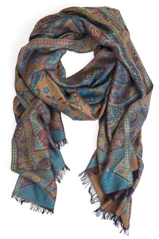 Shawl jacquard modal 80x28 aqua/green/red/purple