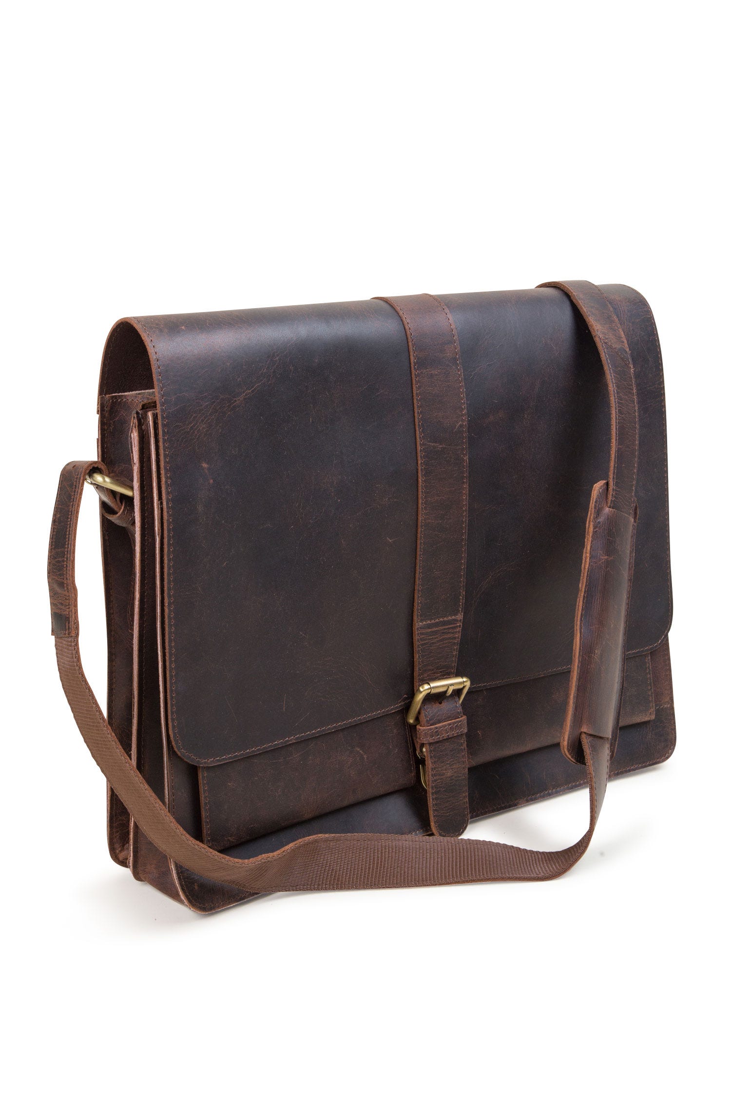 Briefcase w/strap eco leather 15Wx11H dark brown