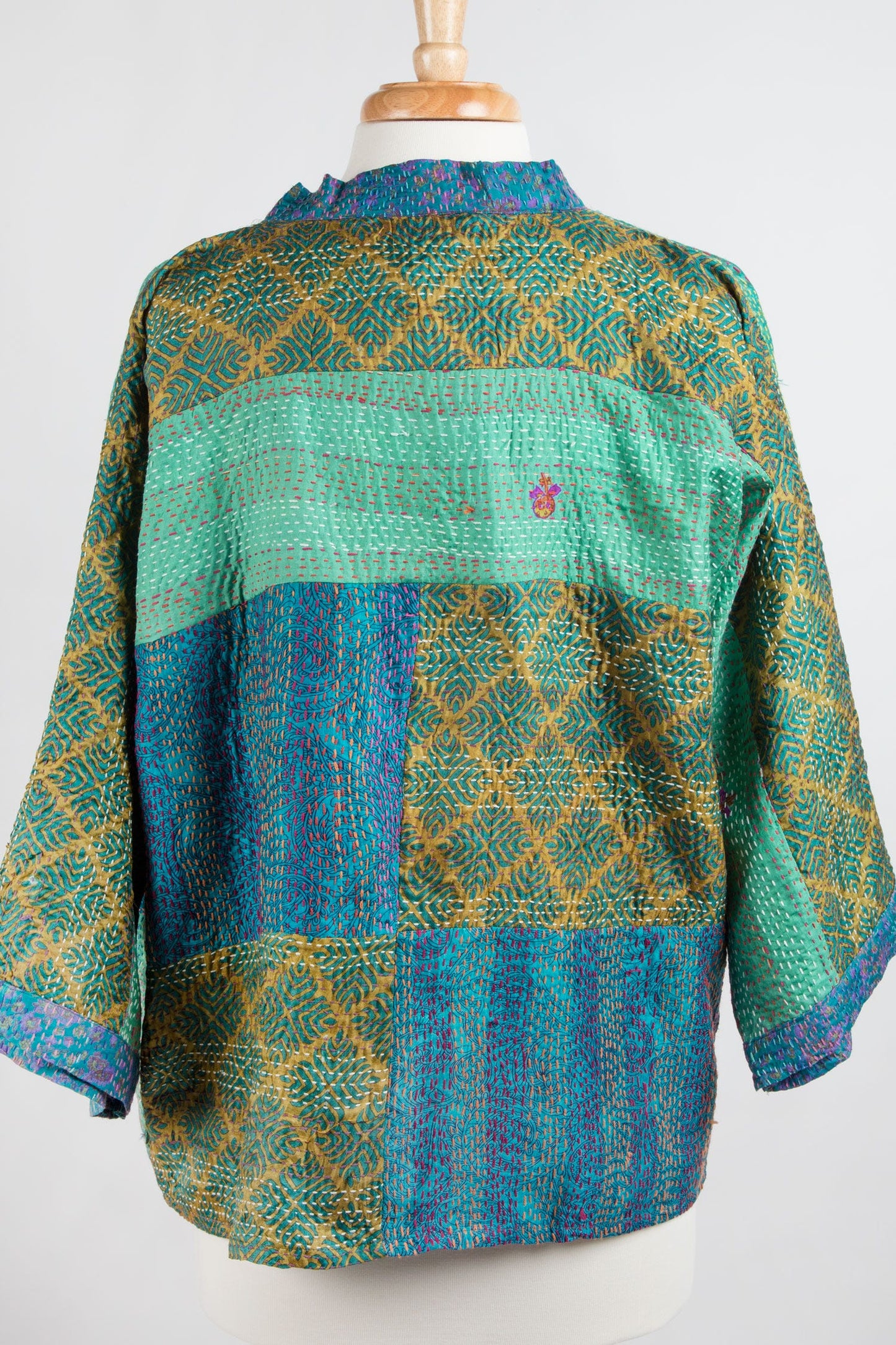 Kimono stitched upcycled sari 26L teal/green/multi