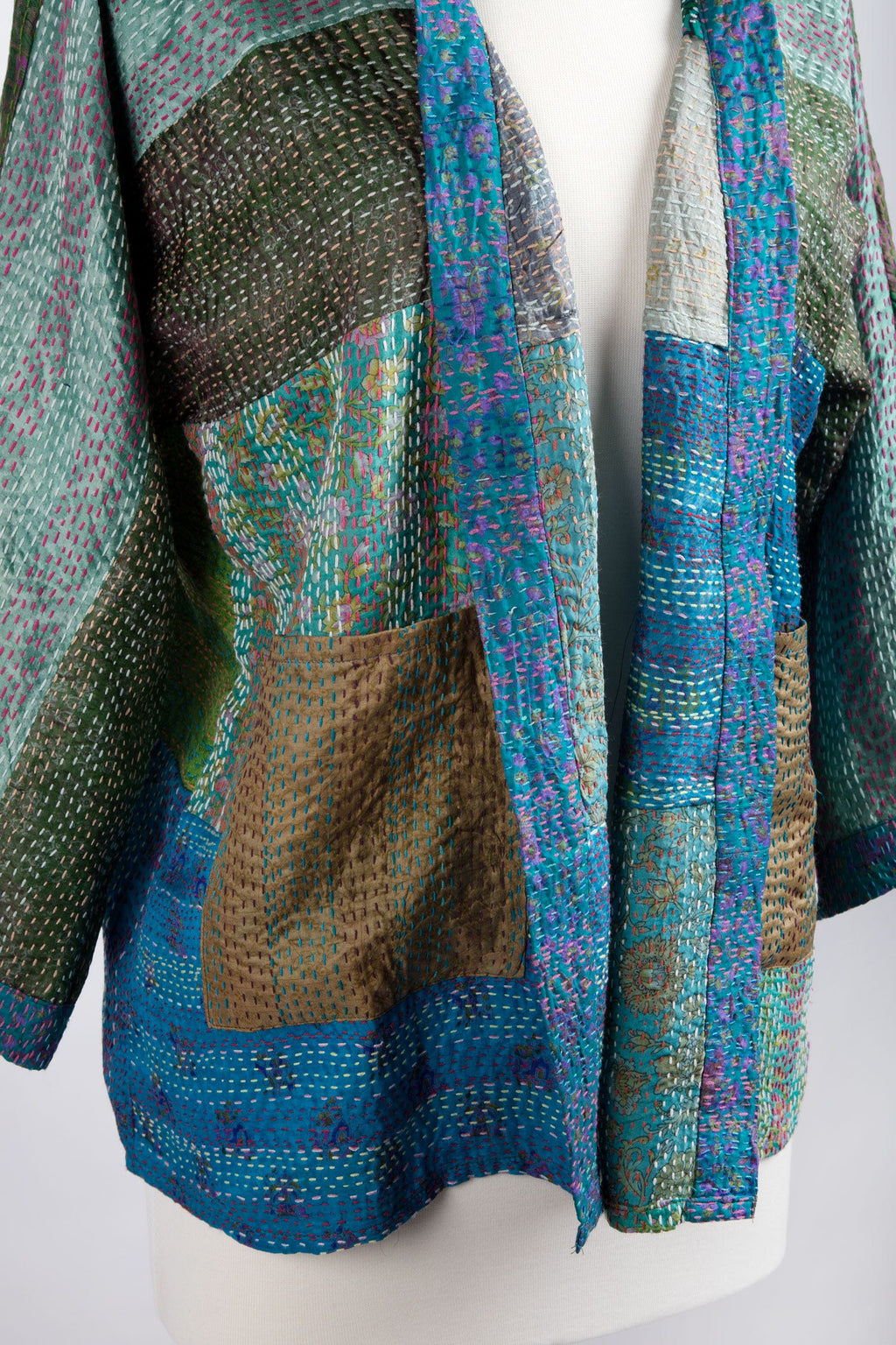 Kimono stitched upcycled sari 26L teal/green/multi