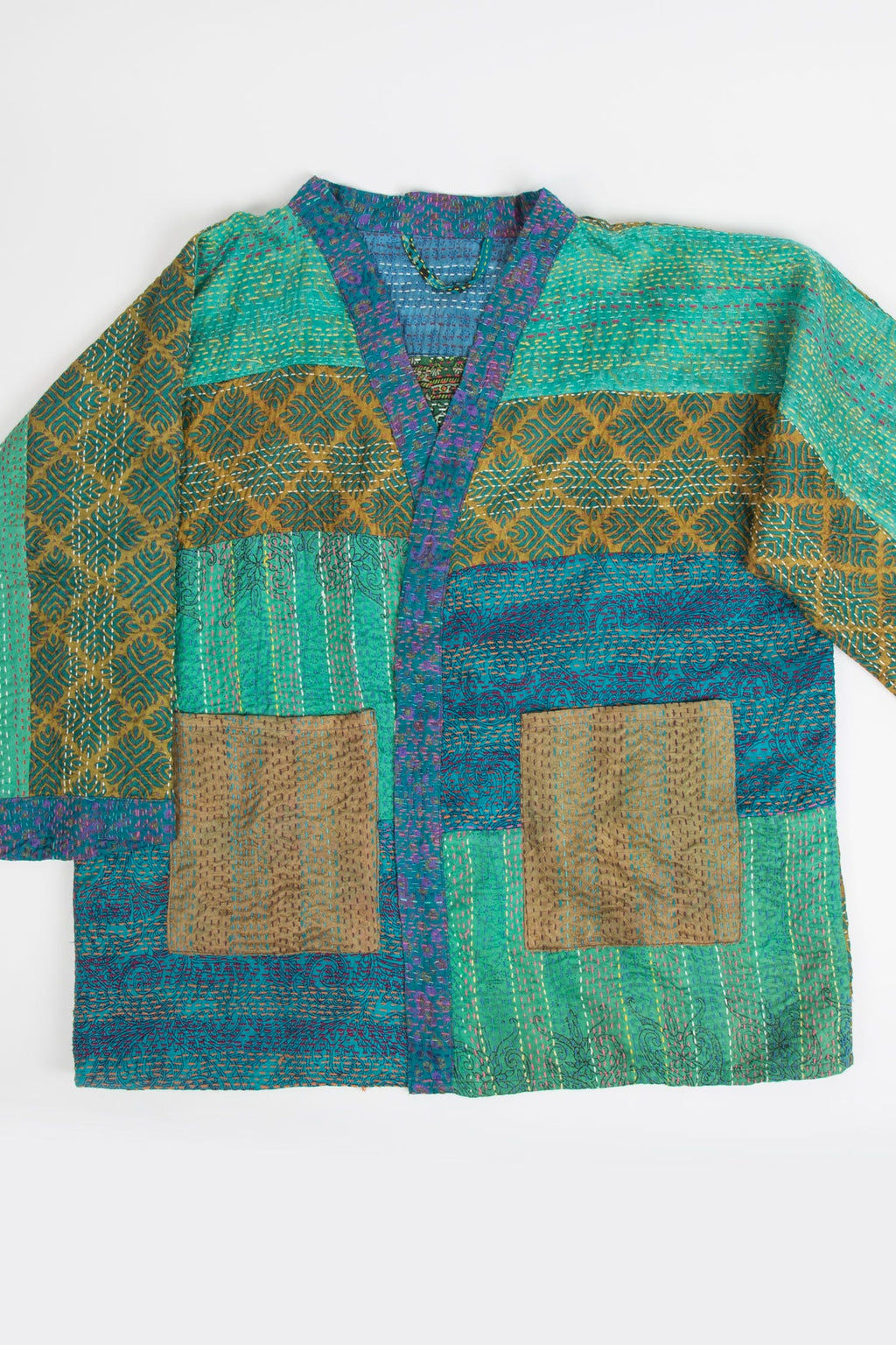 Kimono stitched upcycled sari 26L teal/green/multi