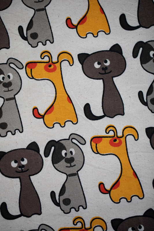 Tea towel dogs/cats M/3 cotton 18x24 crm/brn/yel