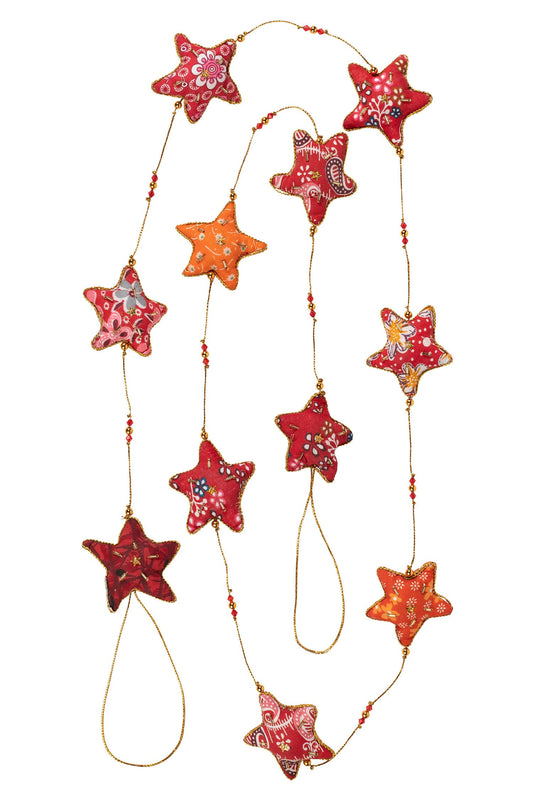 Garland stars stuffed cotton/beads 85L red/orng