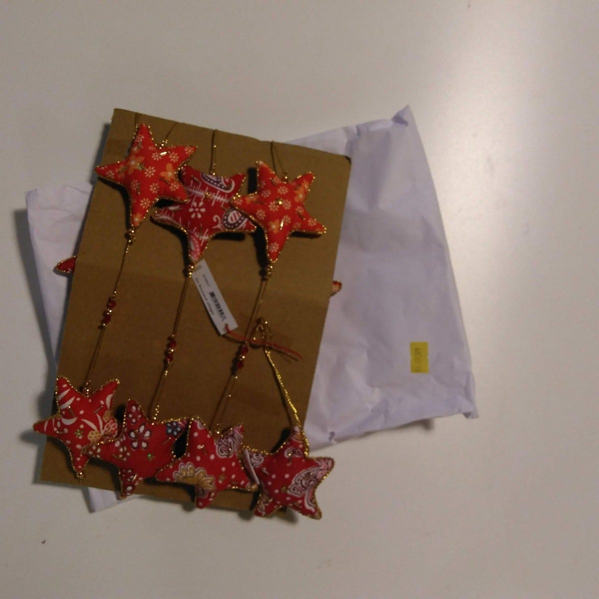 Garland stars stuffed cotton/beads 85L red/orng