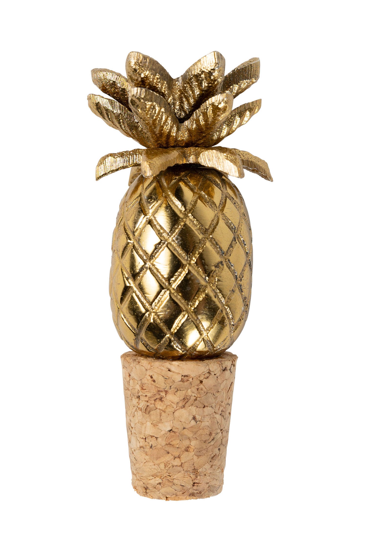 Bottle topper pineapple metal/cork 1.5Dx3.75H gold