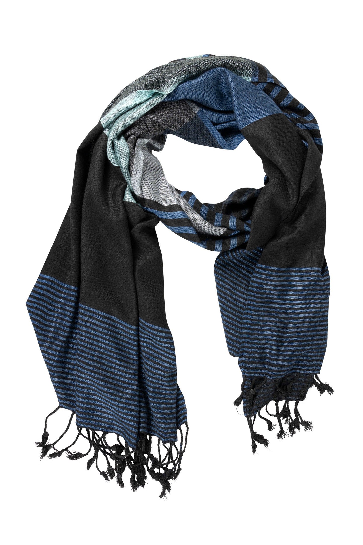 Shawl wide/narrow stripes viscose 84x28 black/blue