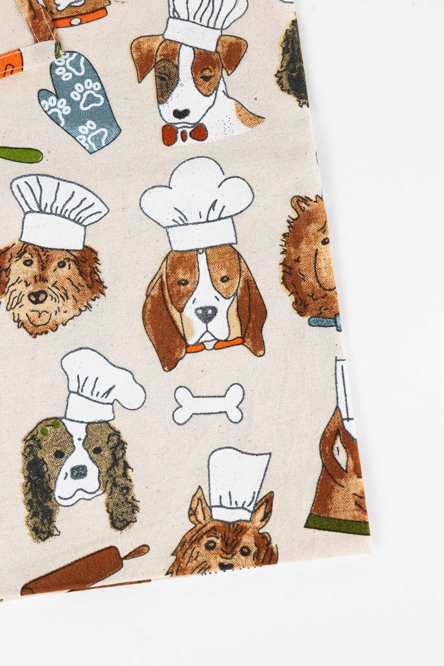 Tea towel dog chefs M/3 cotton 18x24 crm/brn/grn