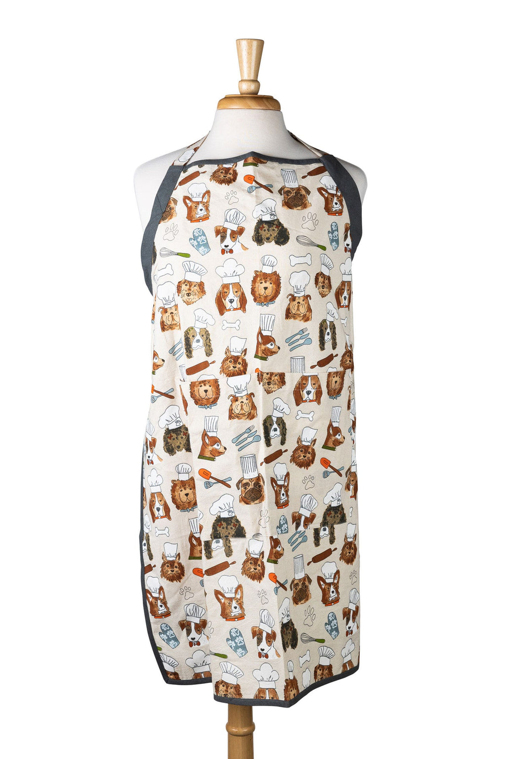 Apron dog chefs cotton 33L cream/brown/green