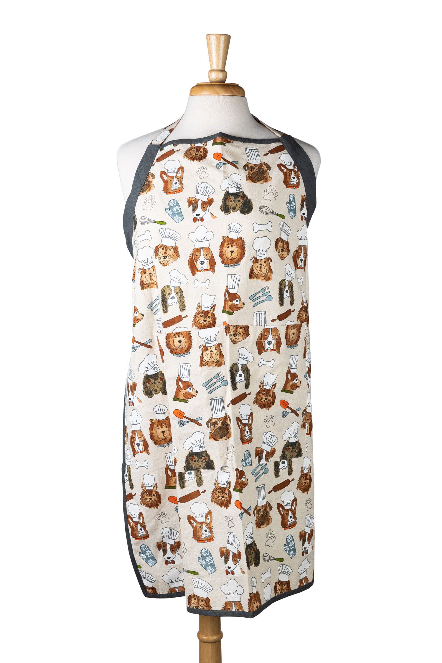 Apron dog chefs cotton 33L cream/brown/green
