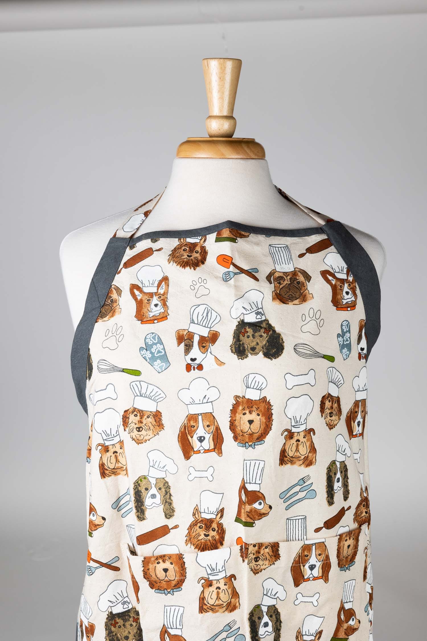 Apron dog chefs cotton 33L cream/brown/green