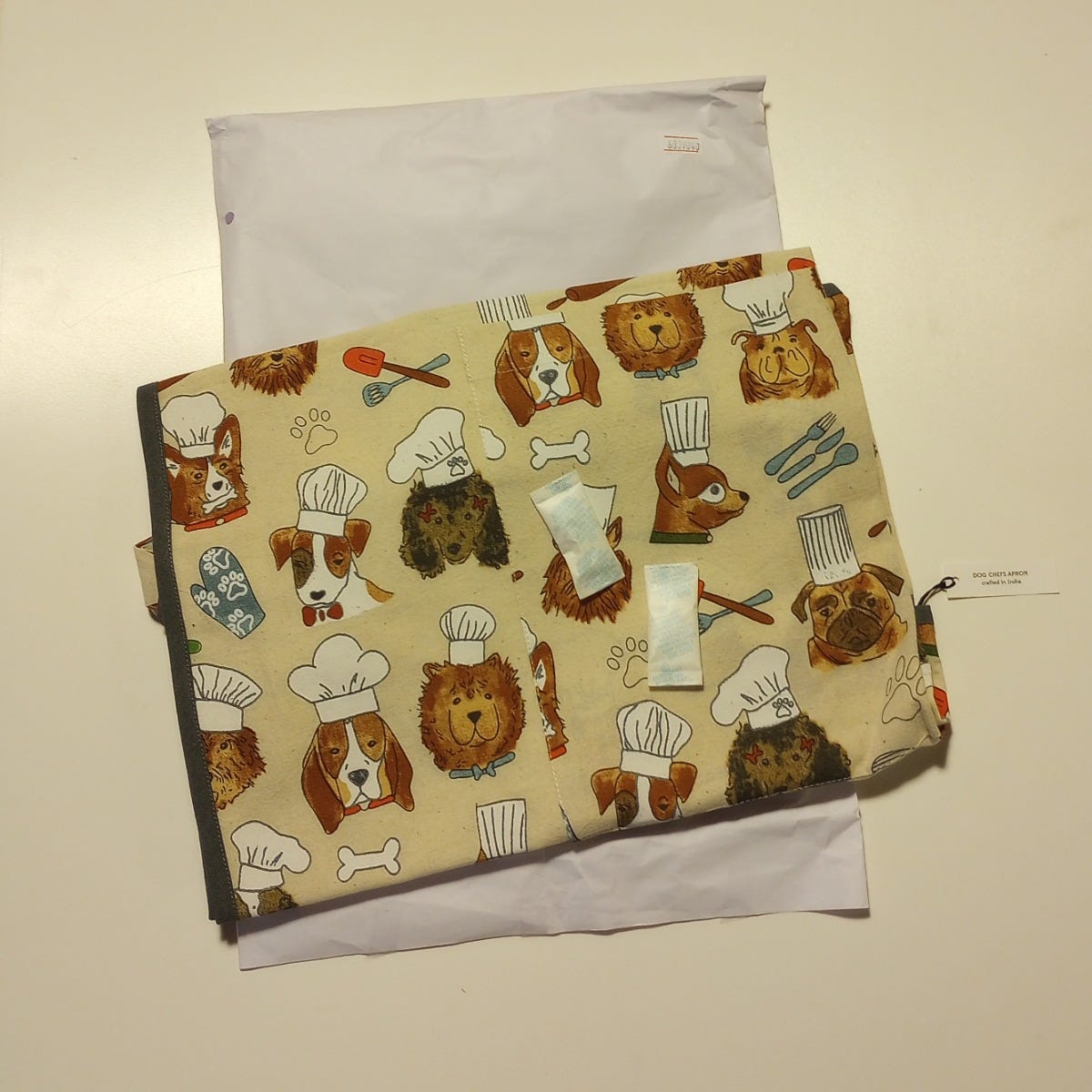 Apron dog chefs cotton 33L cream/brown/green