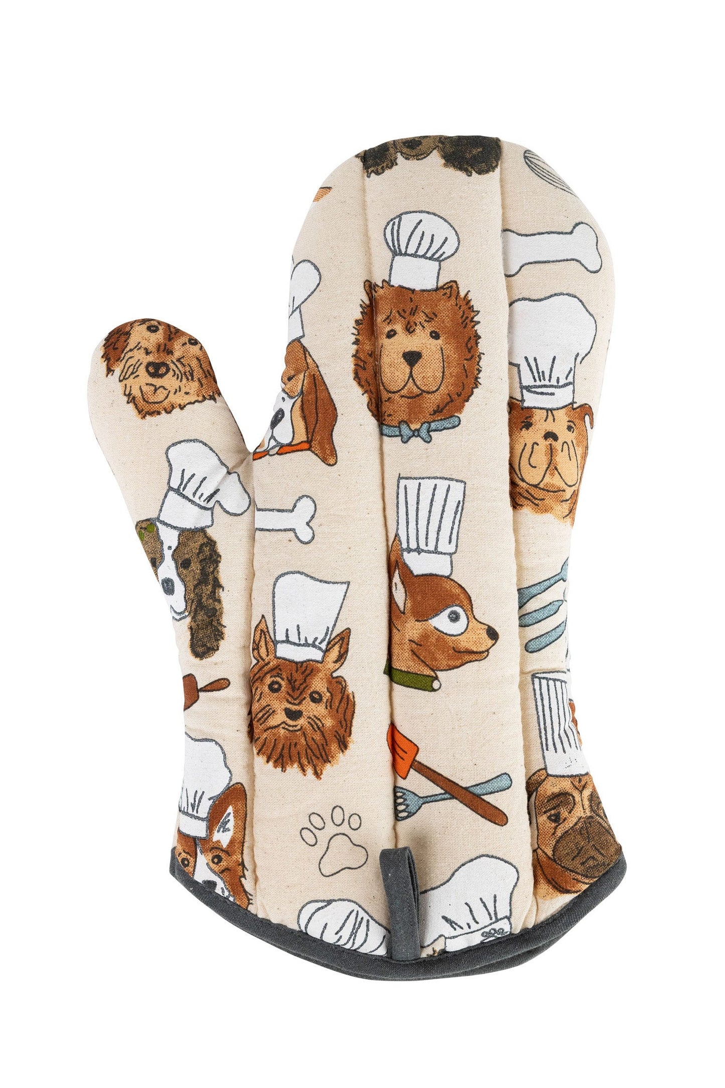 Oven mitt dog chefs cotton 11L cream/brown/green